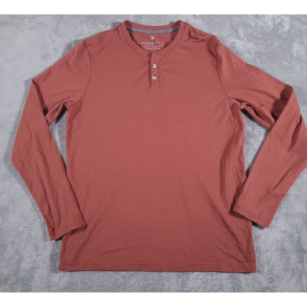 Free Fly‎ Henley Shirt Mens Small Bamboo Flex Rust Red Long Sleeve Casual Hike